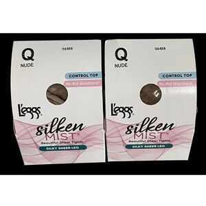Leggs Womens Silken Mist Control Top Pantyhose/No Roll/Nude/Queen/#98488/NIB